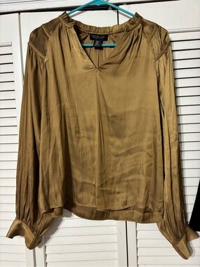 Rachel Zoe Olive Satin Peasant Blouse